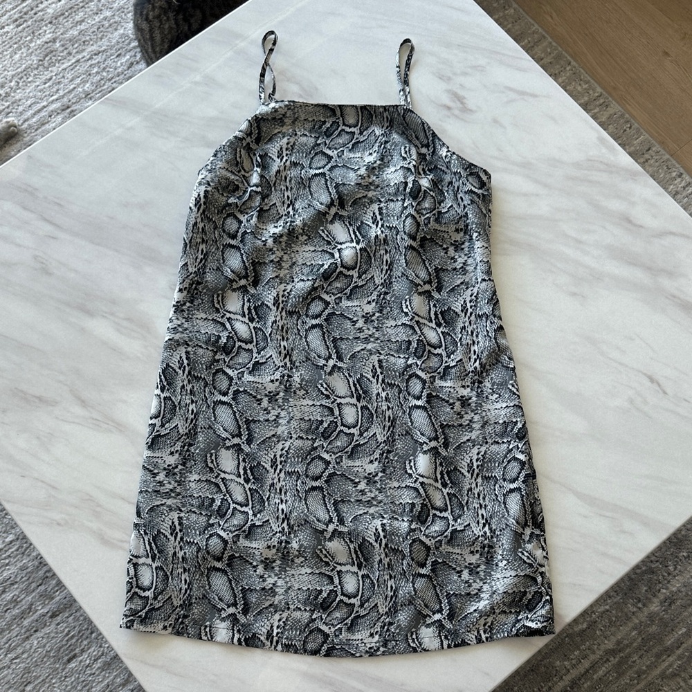Japna Black and Gray Snake Print Mini slip Dress